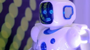 an image of a robot with blue eyes